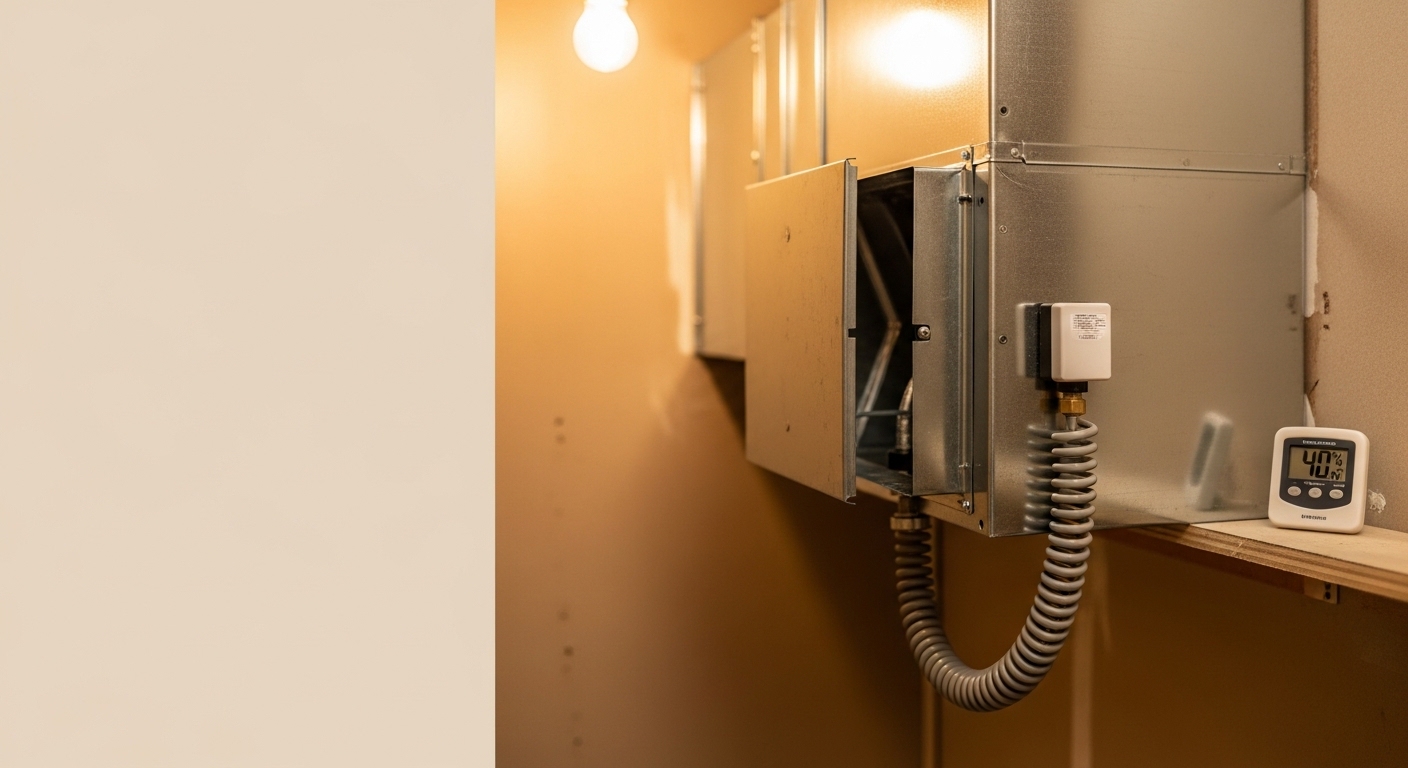 A whole-home humidity control unit installed alongside an HVAC air handler inside a Phoenix, AZ residential utility room. The system connects directly to existing ductwork to regulate indoor moisture levels across the entire home.